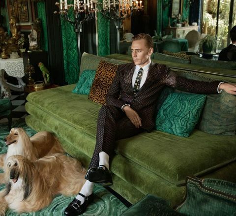 Tomas hiddlestonas „Gucci“ reklamos kampanijoje, nušautas aušroje