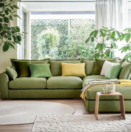 gaia 3 vietų kampinė sofa iš Gaia Buckingham alyvuogių mišinio