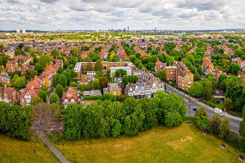 Namų vaizdas iš oro, Turnham Green, Londonas, JK