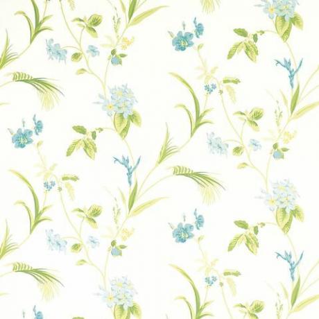 „Laura Ashley Orchid“ žaliųjų gėlių lino ir medvilnės mišinio užuolaidų audinys „£ 35“