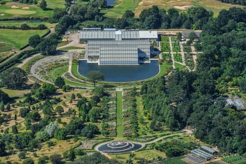 Botanikos sodo vaizdas iš oro uosto RHS Wisley mieste, Saris