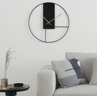 Kontūrinis didelis laikrodinis 60 cm sieninis laikrodis, matinis juodas ir šlifuotas žalvaris
