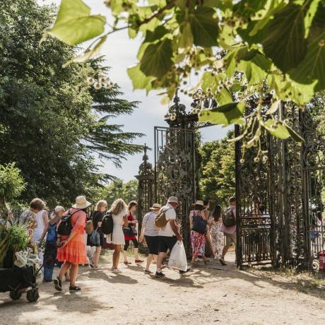lankytojai, apsipirkę augalų Rhs Hampton Court rūmų sodo festivalyje 2022 m
