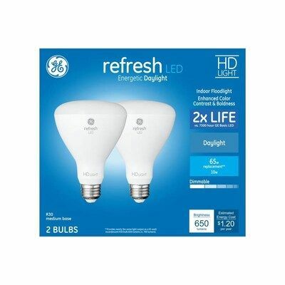 GE Refresh 65 vatų EQ LED Br30 dienos šviesos pritemdoma prožektorių lemputė (2 pakuotės)