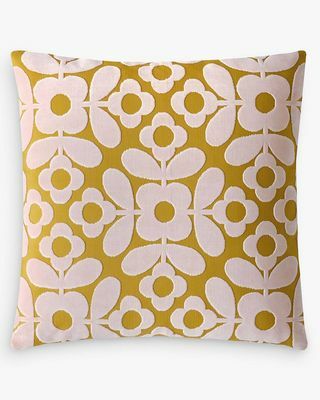 „Orla Kiely“ gėlių plytelių aksominė pagalvė, citrina / rožinė