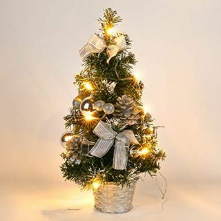 Mrinb maža Kalėdų eglutė su lemputėmis, mini darbalaukio dekoravimo eglutė, skirta namų biuro prekybos barui (sidabro)