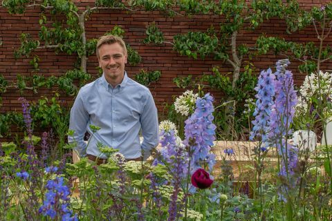 Jamie Butterworth savo „Wedgwood“ parodų sode RHS Chatsworth gėlių parodoje.