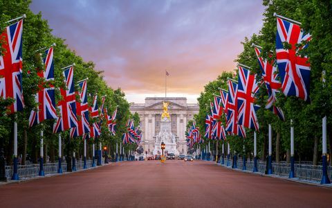 Bakingemo rūmai, prekybos centras, „Union Flags“, Londonas, Anglija